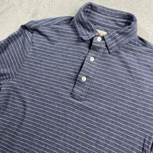 Faherty Brand Mens XS Long Sleeve Striped Polo Shirt Blue Brown Knit Cotton